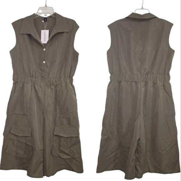 Loragal Olive Green Cropped Jumpsuit Large Pockets NWT Sz 2xl - Picture 1 of 15